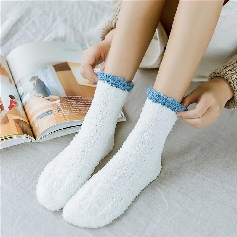5 Pairs Coral Fleece Socks Women's Thickening Fleece Sleeping Socks Autumn Winter Home Floor Plush Socks Warm Sleeping Socks