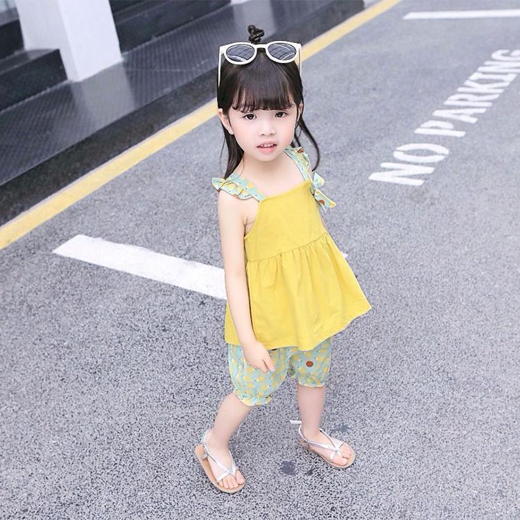 0-1-2-3-4 Years Old Female Baby Pure Cotton Sling Shorts Suit Baby Summer Baby 2-piece Set New