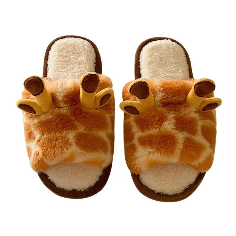 Autumn and Winter Cute Little Antler Cotton Slippers Warm Flat Shoes Indoor Non-slip Cotton Shoes Soft Shoes