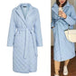 Long Straight Winter Coat with Rhombus Pattern Casual Sashes Women Parkas Deep Pockets Tailored Collar Stylish Outerwear