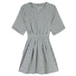 Female Casual Lace Up Slim Back Open Waist Plaid Elegant Party Dress Round Neck Waist Short Club Dress
