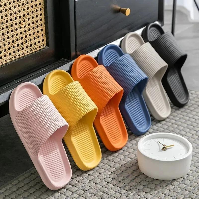 Unisex Stepping on Shit Slippers Ladies Summer Home Non-slip Bathroom Bath Couple Slippers Sandals and Slippers Men Outer Wear Light Flip Flops