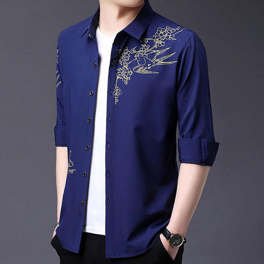 Men's Slim Shirt Korean Fashion Trend Shirt Casual Business British Hair Stylist Clothes