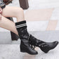 Inner Increase High Boots Women Wedge Heel  Knight Boots Short Fleece Calf-high Leather Boots