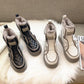 Platform Boots Women Winter Plush Warm Snow Boots with Fur Black White Leather Ankle Booties Chunky Boots Fashion Shoes