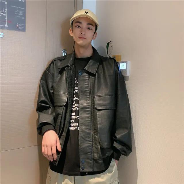 Leather Jacket Men's Trend All-match Autumn and Winter Clothing Plus Velvet Thickening Young and Middle-aged Casual Large Size