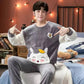 Cartoon Couple Pajamas Suit Tops and Pants Men Home Clothes Ladies Winter Cashmere Warm Homewear