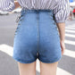 WTEMPO Side Straps Zipper Closure High Waist Denim Shorts Women Loose A-line Thin Casual Pants