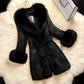 Waist Faux Fur Coat Women's Mid-length Faux Fox Fur Collar Small Rabbit Fur Slim-fit Mink Fur Coat Warm Parka Coat Winter Plush Cotton Jacket
