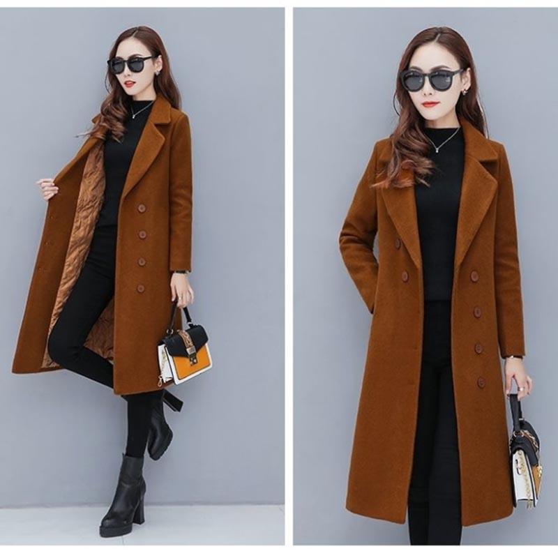 Spring and Autumn Warm Woolen Coat Women's Mid-length Simple Long-sleeved Non-pill Casual Fashion Coat