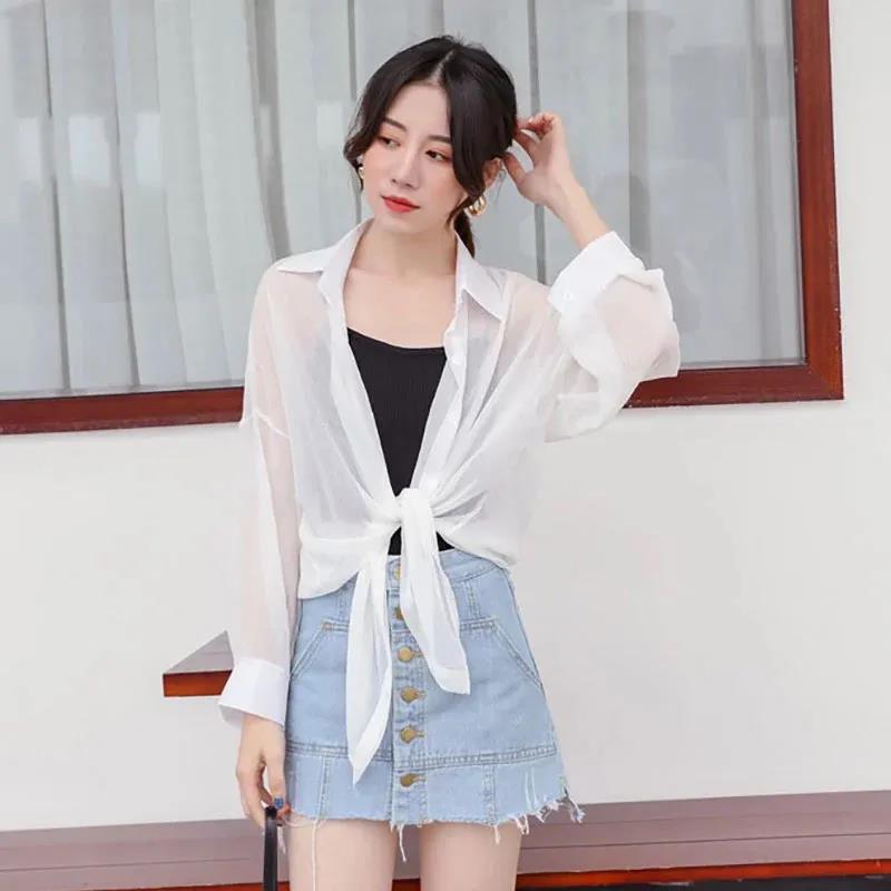 Sunscreen Chiffon Shirt Female Summer Coat Korean Version  Thin Section  Blouse Loose Air-conditioned Shirt Tide Womens Tops