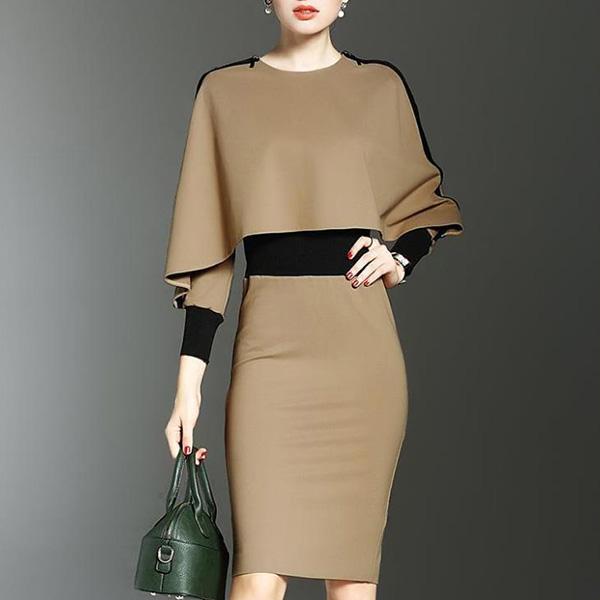 Autumn and Winter Elegant Ladies Fashion Base Skirt Slim Long-sleeved Hip Dress V-neck Long-sleeved Coat