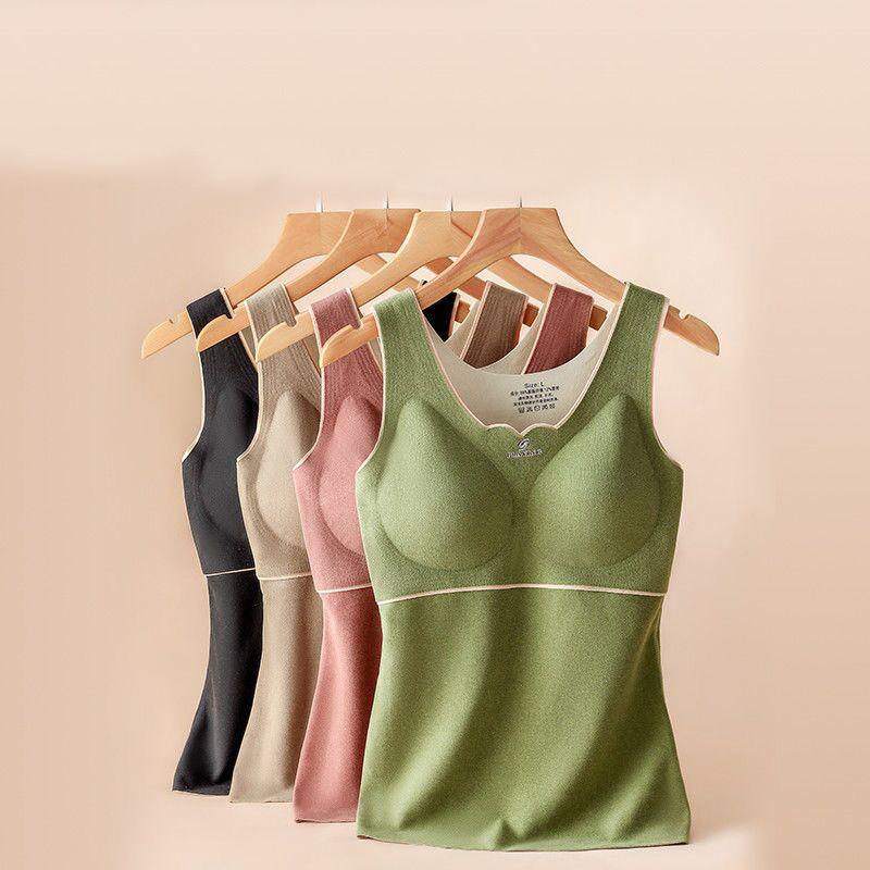 Undershirt Women Thermal Vest Tank Tops Women Winter Warm Lingerie Padded Crop Top Black Plus Size Singlet Strap Camis Sleep Bra