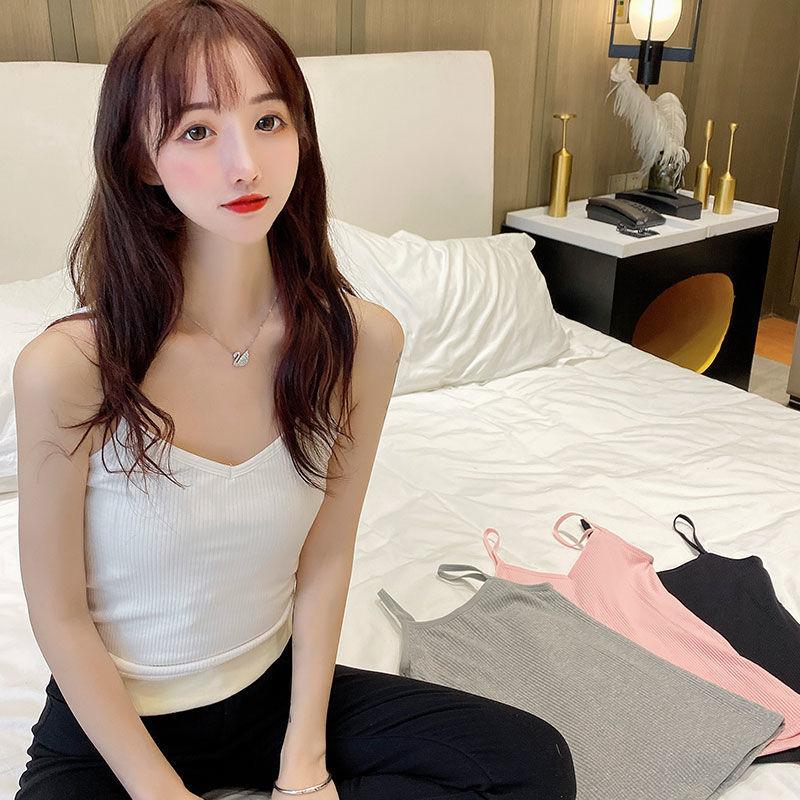 Winter Camisole Crop Top Women Plus Velvet Bralette Spaghetti Strap Corset Tank Top Winter Warm Thermal Vest Innerwear Bralets Yk2 Cami Black