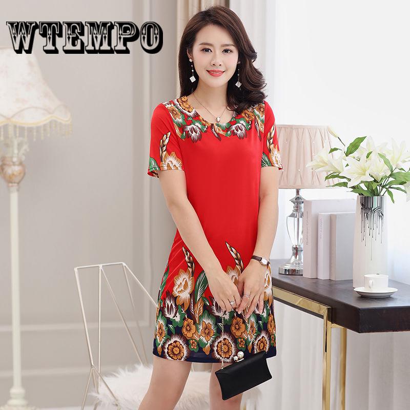 Printed Dress Summer Fat Loose And Thin Temperament Long  Women's Clothing Plus Large Size XL-5XL