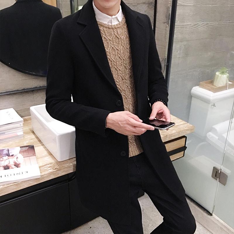 Men's Woolen Coat Long Windbreaker Man Jacket Overcoat for Male Casual Outer Wear Men Clothing