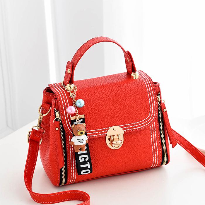 Women's Top-handle Bag Tote Bag Euramerican Style Crossbody Zipper Shoulder Bags with Bear Pendant