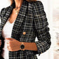 Autumn and Winter Models European and American Fashion Long-sleeved Double-breasted Suit Collar Printed Jacket