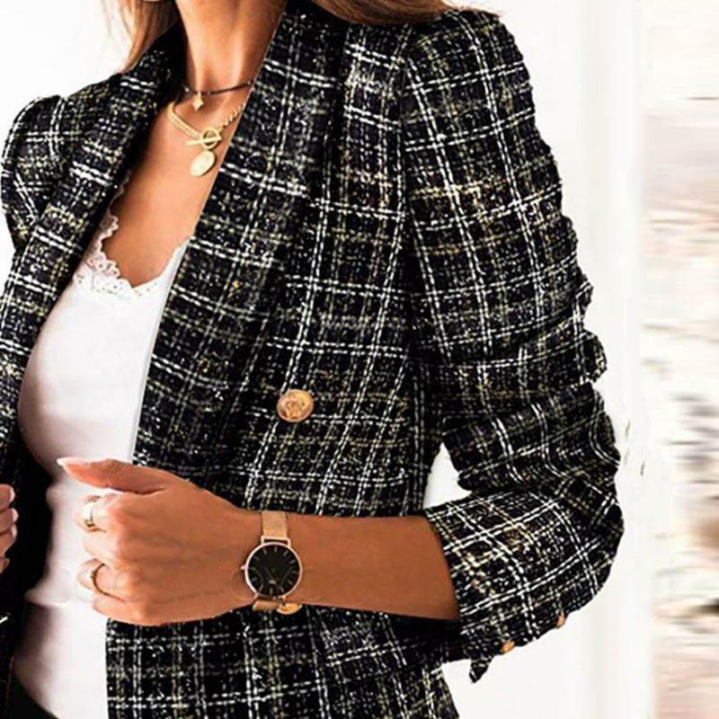 Autumn and Winter Models European and American Fashion Long-sleeved Double-breasted Suit Collar Printed Jacket