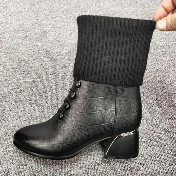 Women's Autumn Non Slip High Heel Short Martin Boots Female Winter Large Size Solid Color Warm Boots