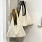Women Casual Striped Shoulder Woven Bag Handbags Large Capacity Vintage Tote Bags