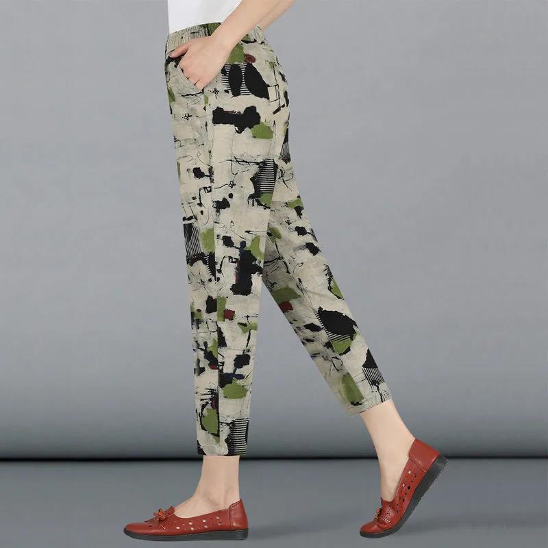 Summer Printed Pants Women Loose Thin Casual Pants Women Carrot Pants Large Size Nine-point Pants Wild Harem Pants