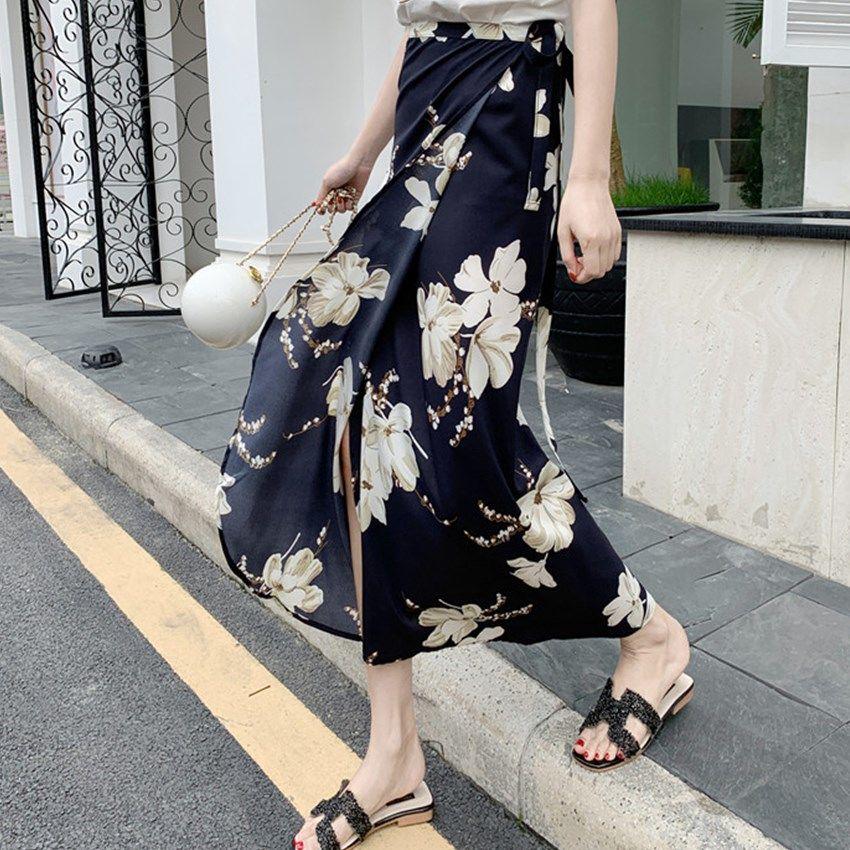 Women Boho Long Skirt Summer Beach Ladies Casual Skirts Floral Chiffon Tutu Skirt One-piece Skirt