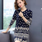 Floral Print Sweater Dress Women Autumn Winter  Knitted Pullover O-Neck Long Sleeve Long Knit Dress