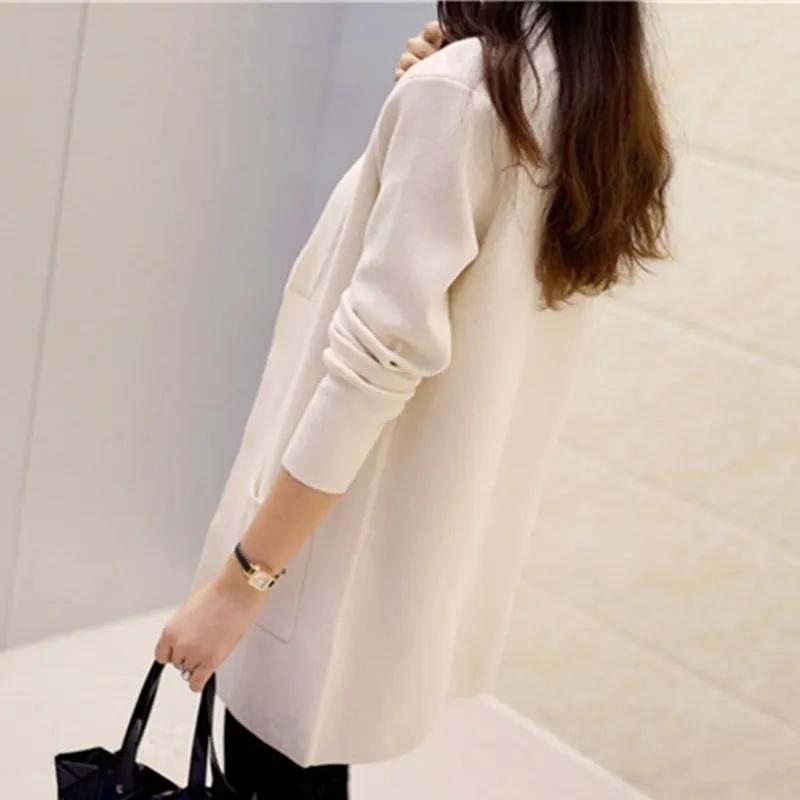 Women Solid Color Spring/Autumn Long Cardigan Loose Medium Korean Slim Knit Jacket Loose Sweater Shawl