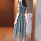 Heavy Industry Embroidery Flower High-end Dress Spring French Waist Slim Ruffled Mesh Skirt Women's Sweet Waist Mesh Skirt
