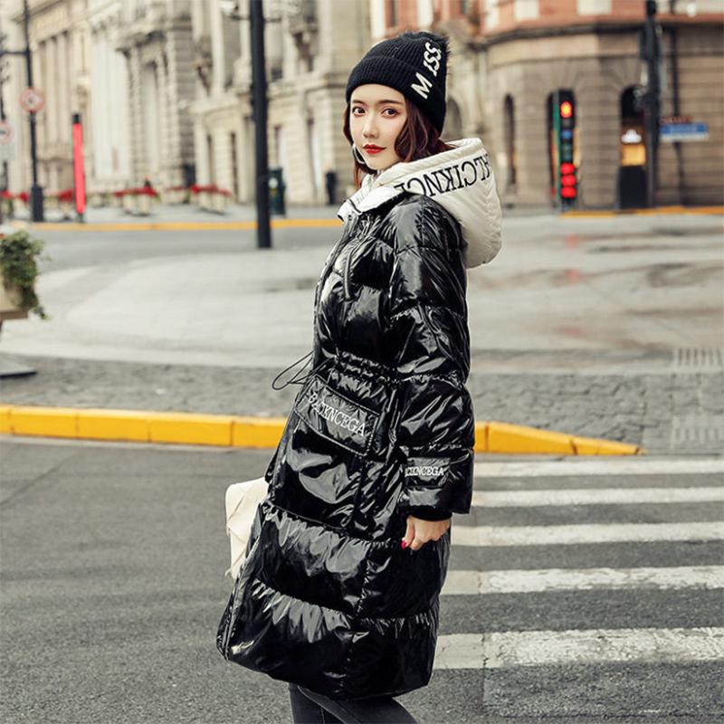 Women's Winter Korean Loose Quilted Coat Warm Stand-collar Down Jacket Women's Glossy Mid-length Down Jacket