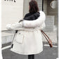 Faux Fur Collar Mid-length Down Jacket Women's Length Over The Knee, Large Size, Thicker, Loose Waist and Slim