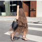 Elastic High Waist Long Tulle Skirt Women Irregular Hem Mesh Tutu Skirt Summer Leopard Print Skirt