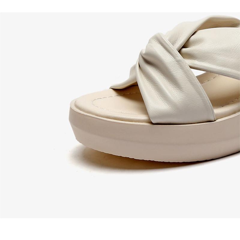 Wedge Heel Slippers Women's Platform Sandals Cross Bow Summer All-match PU Shoes High Heel Flip Flops Vintage Temperament Slippers Casual Beach Wear