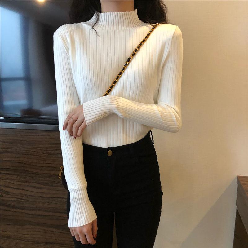 Women Turtleneck Pullover Sweater Inside for Winter Warm Short Slim Jumpers Long Sleeve Basic Tops Knit Sweaters Autumn Winter Thick Bottoming Shirt