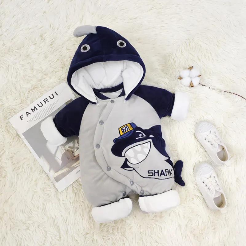 Baby Autumn and Winter Thick Cotton-padded Clothes One-piece Print Dinosaur Panda Bear Pattern Newborn Full Moon Baby Crawling Suit