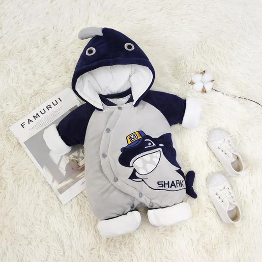 Baby Autumn and Winter Thick Cotton-padded Clothes One-piece Print Dinosaur Panda Bear Pattern Newborn Full Moon Baby Crawling Suit