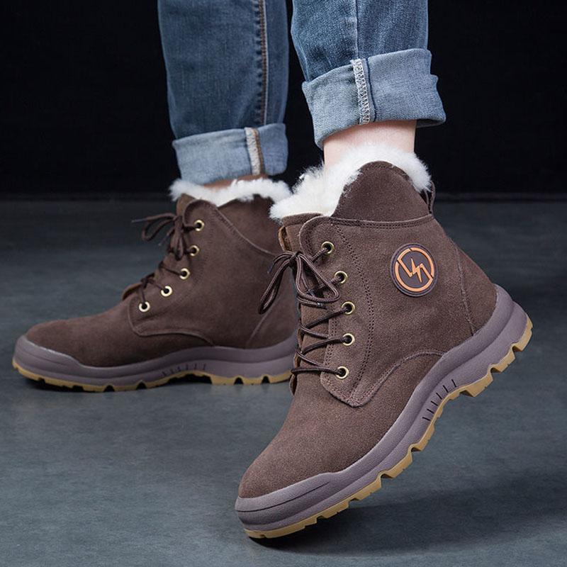 Snow Boots Men's Sheepskin Winter Boots Plus Velvet Warm Waterproof Non-slip Winter Martin Boots Men's Cotton Shoes