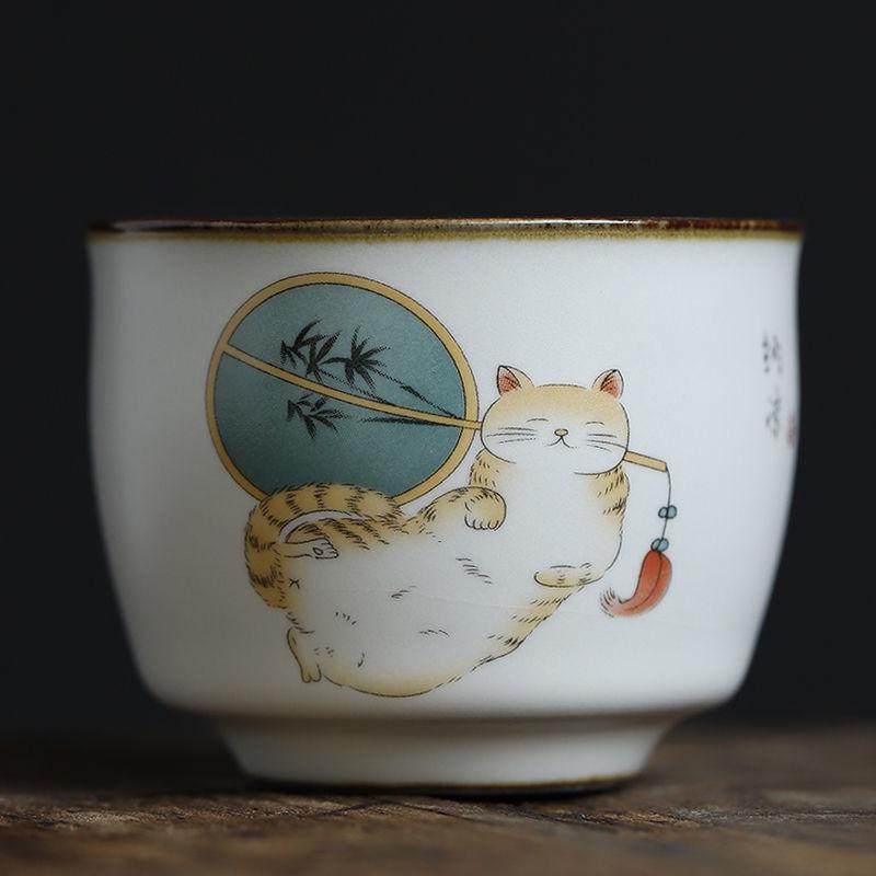 Ru Kiln Cute Cat Cup Owner Cup Single Cup Tea Cup Can Raise Kung Fu Tea Bowl Tea Set Tea Cup Size Tea Cup Home