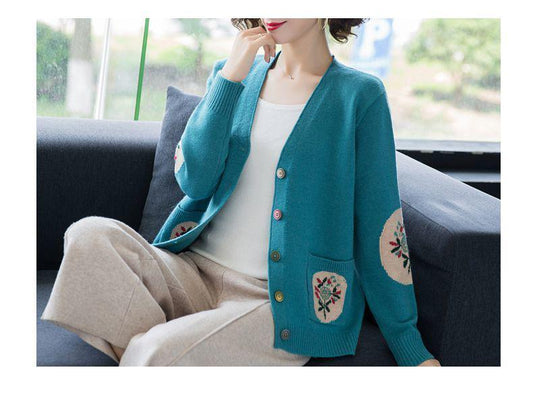 Autumn and Winter Knitted Sweater Cardigan Loose Large Size Top Simple Short Middle-aged Women Jacket