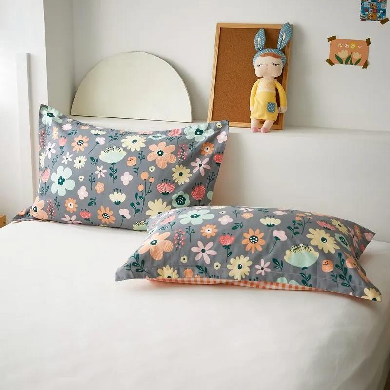 Pure Cotton Twill Pillowcases A Pair of Student Dormitory Simple Printing Pillowcases Single Double Bedroom Pillowcases