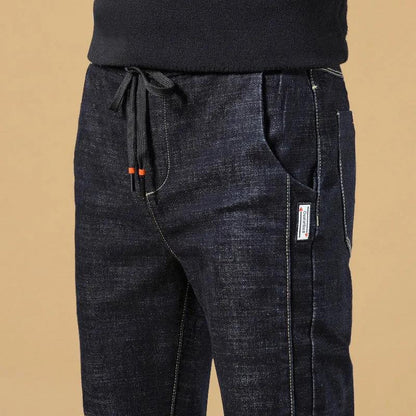 Spring Men's Stretch Jeans Men's Elastic Waist Casual Black Trousers