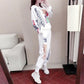 2PCS Women's Spring and Summer Sports Suit Casual Loose Long Sleeve Sweater + Loose Pants Two Pieces Ladies Personality Slimming Print Fitness Suit