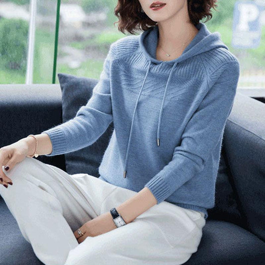 Autumn and Winter Loose Hooded Sweater Knitted Casual Solid Color Sweater Fashion Simple Female Sweater