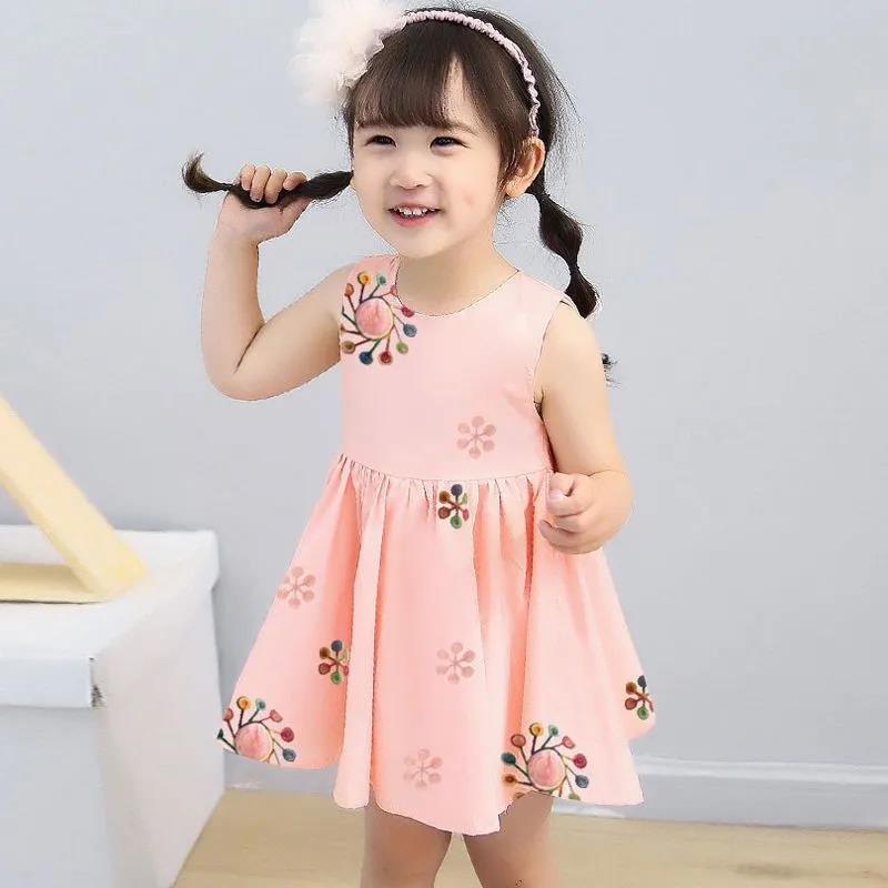 Girls Dress Summer Simple Print Children's Skirt Little Girl Princess Dress Round Neck Sleeveless A-line Skirt Thin Dress