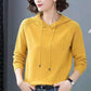 Spring and Autumn Knitted Hooded Sweater Short Loose All-match Top Solid Color Long Sleeve Women's Sweater