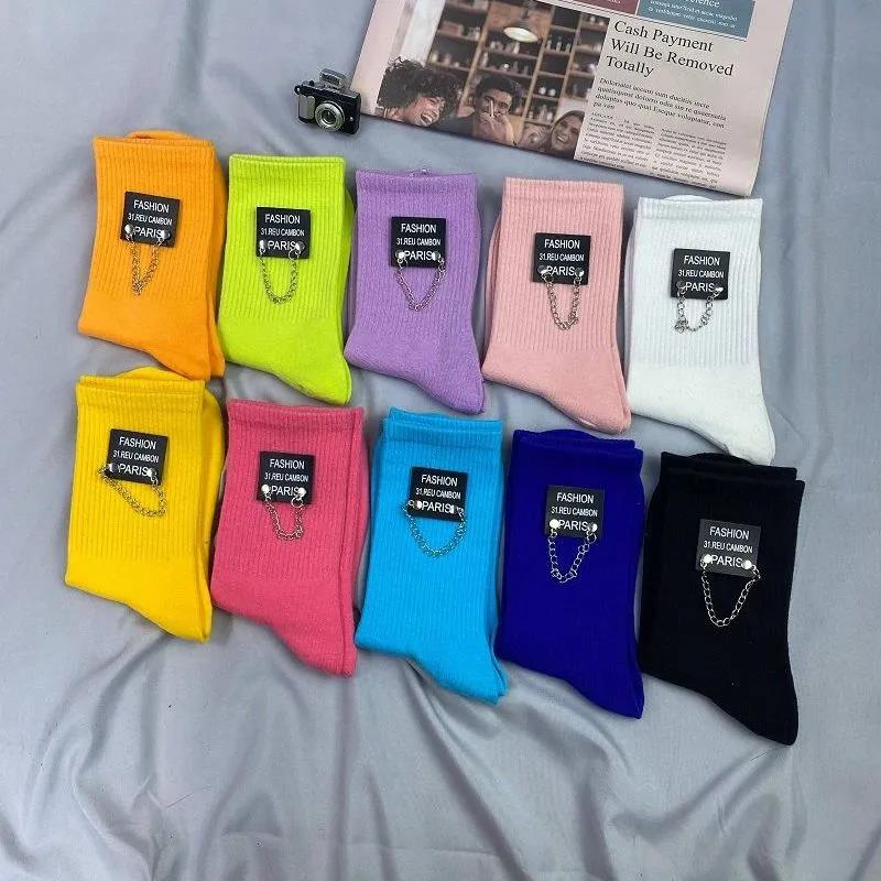 Two Pairs of Candy Color Chain Socks Korean Fashion Sports Cotton Socks