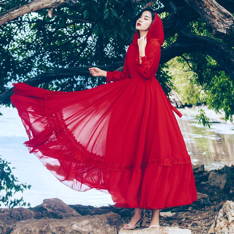 Waist up and down long skirt woman long skirt plus size red chiffon dress woman hooded beach skirt