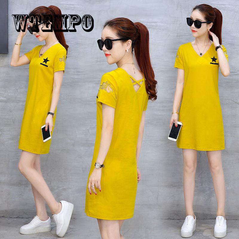 Plus Size Women T shirt Dress Summer 2019 Letter Print Women White Cotton Character Printed