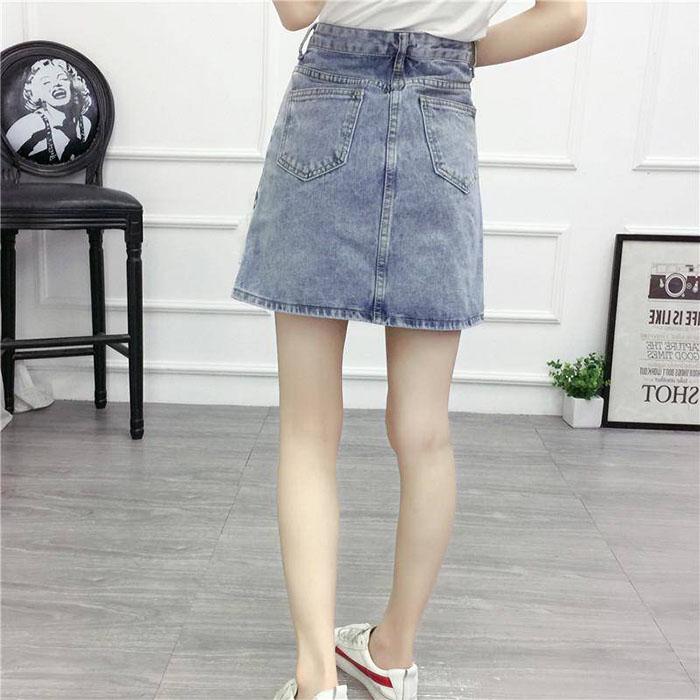 Pofulove S-5XL Women Irregular Cartoon Denim Skirt High Waist Slim Sexy A-line Package Hip Skirt